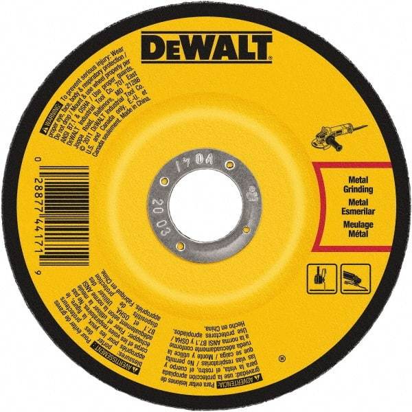 DeWALT - 24 Grit, 6" Wheel Diam, 1/4" Wheel Thickness, Type 27 Depressed Center Wheel - Aluminum Oxide, Resinoid Bond, 10,100 Max RPM - Apex Tool & Supply