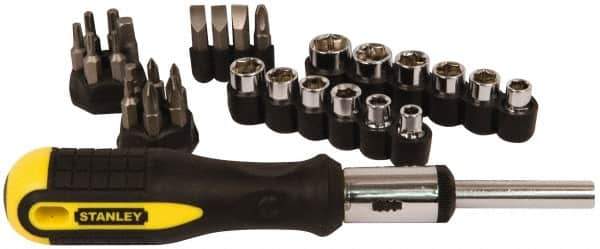 Stanley - 29 Piece Hex, Phillips, Slotted & Torx Screwdriver Set - Bit Sizes: Hex Inch 1/8 & 5/32, Philips #1 to #3, Nut Driver 1/4, 5/16, 11/32, 3/8, 7/16 & 1/2, Torx T10, T15, T20, T25 & T27, Tip Thickness: 1/4 & 9/32 - Apex Tool & Supply
