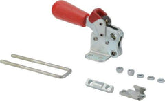 De-Sta-Co - 495 Lb Capacity, Vertical, J Hook, Flanged Base, Carbon Steel Pull Action Latch Clamp - 1.53" Drawing Movement, 3.47" OAL, Threaded U Hook, Straight Handle - Apex Tool & Supply