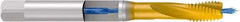 Emuge - M12x1.75 Metric 3 Flute 6HX Modified Bottoming Spiral Flute Tap - Cobalt, TiN Finish, 110mm OAL, Right Hand Flute, Right Hand Thread, Series Rekord D - Apex Tool & Supply