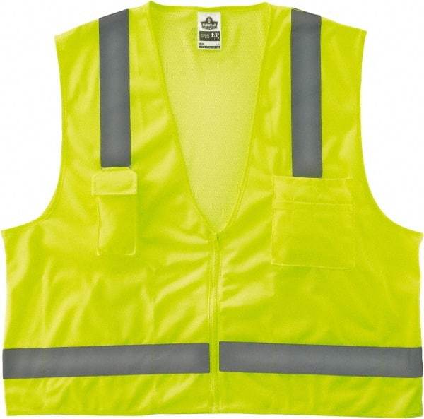 Ergodyne - Size S/M High Visibility Lime Mesh/Solid Surveyor's Vest - 36 to 44" Chest, ANSI/ISEA 107, Zipper Closure, 4 Pockets, Polyester - Apex Tool & Supply