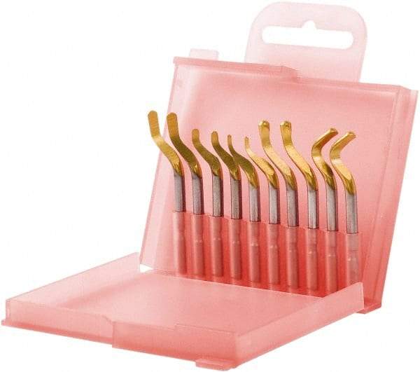 Shaviv - 10 Piece Hand Deburring Tool Set - E100P, E110P, E111P, E200P, E300P Blades, For Straight Edge, Hole Edge - Apex Tool & Supply