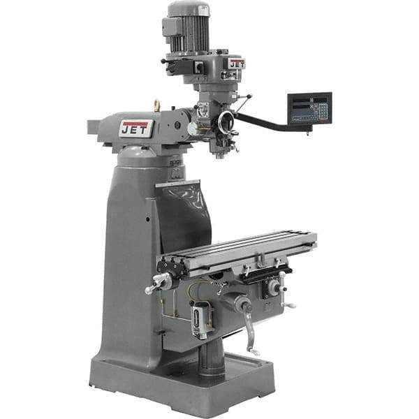 Jet - 7-7/8" Table Width x 35-3/4" Table Length, Variable Speed Pulley Control, 1 Phase Knee Milling Machine - R8 Spindle Taper, 1-1/2 hp - Apex Tool & Supply