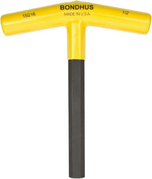 Bondhus - 1/2" Hex, T-Handle, Hex Key - 6" OAL, Protanium High Torque Steel, Inch System of Measurement - Apex Tool & Supply