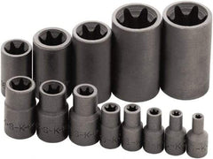 SK - 13 Piece 1/4, 3/8 & 1/2" Drive Standard Socket Set - 6 Points, E4 to E24 Torx, Torx Measurement Standard - Apex Tool & Supply