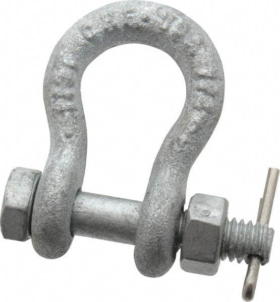 Made in USA - 1/4" Nominal Chain Size, 0.5 Ton Carbon Steel Bolt Anchor Shackle - 1/4" Diam, 5/16" Pin Diam, 1-1/8" High Inside Jaw, 3/4" Inside Width, 5/16" Max Body Thickness - Apex Tool & Supply