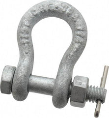 Made in USA - 1/4" Nominal Chain Size, 0.5 Ton Carbon Steel Bolt Anchor Shackle - 1/4" Diam, 5/16" Pin Diam, 1-1/8" High Inside Jaw, 3/4" Inside Width, 5/16" Max Body Thickness - Apex Tool & Supply