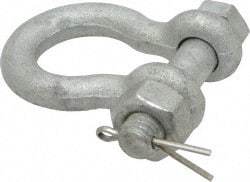 Made in USA - 3/8" Nominal Chain Size, 1 Ton Carbon Steel Bolt Anchor Shackle - 3/8" Diam, 7/16" Pin Diam, 1-7/16" High Inside Jaw, 1-1/8" Inside Width, 1-1/4" Max Body Thickness - Apex Tool & Supply