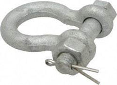 Made in USA - 3/8" Nominal Chain Size, 1 Ton Carbon Steel Bolt Anchor Shackle - 3/8" Diam, 7/16" Pin Diam, 1-7/16" High Inside Jaw, 1-1/8" Inside Width, 1-1/4" Max Body Thickness - Apex Tool & Supply