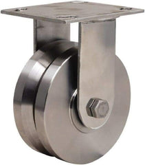 Hamilton - 5" Diam x 2" Wide, Stainless Steel Rigid Caster - 800 Lb Capacity, Top Plate Mount, 3-3/4" x 4-1/2" Plate, Stainless Steel Precision Ball Bearing - Apex Tool & Supply