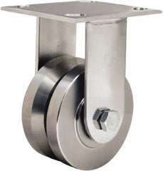 Hamilton - 4" Diam x 2" Wide, Stainless Steel Rigid Caster - 850 Lb Capacity, Top Plate Mount, 3-3/4" x 4-1/2" Plate, Stainless Steel Precision Ball Bearing - Apex Tool & Supply