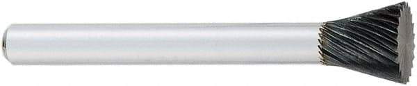 OSG - 1/4" Cut Diam, 1/4" Shank Diam, Inverted Cone Head Fluted Cut Burr - Carbide, Flat End, 5/16" LOC, 2" OAL - Apex Tool & Supply