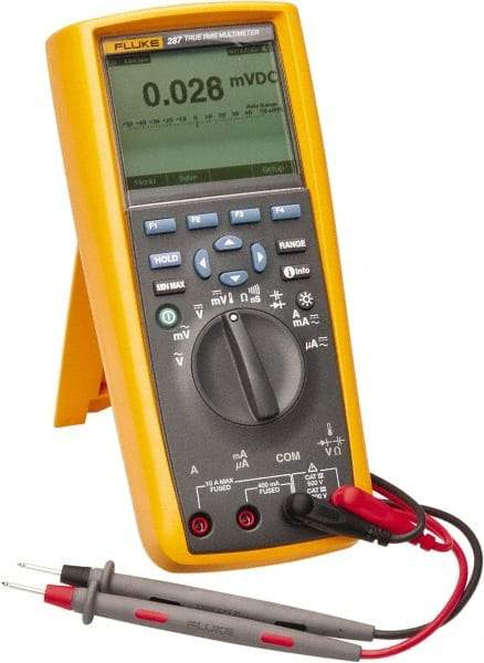 Fluke - 287, CAT IV, CAT III, 1,000 VAC/VDC, Digital True RMS Auto Ranging Manual Ranging Multimeter - 500 mOhm, Measures Voltage, Capacitance, Current, Frequency, Resistance, Temperature - Apex Tool & Supply