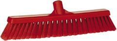 Vikan - 16" Fine Particle Synthetic Push Broom - 2" Bristle Length, Plastic Block, European Threaded Handle Connection - Apex Tool & Supply