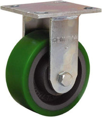 Hamilton - 5" Diam x 2" Wide x 7" OAH Top Plate Mount Rigid Caster - Polyurethane Mold onto Cast Iron Center, 1,050 Lb Capacity, Sealed Precision Ball Bearing, 4 x 4-1/2" Plate - Apex Tool & Supply
