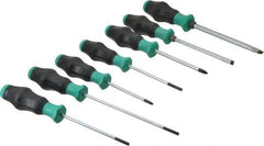 Wera - 7 Piece Phillips & Slotted Screwdriver Set - Blade Sizes: Width Metric 4, 4.5, 6.5 & 9, Bit Sizes: Philips #1 to #2, Metric Length mm: #1 x 80mm, #2 x 100mm, 4mm x 100mm, 4mm x 125mm, 4.5 x 100mm, 6.5mm x 125mm & 9mm x 150mm - Apex Tool & Supply