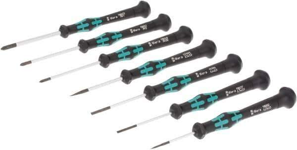 Wera - 7 Piece Phillips & Slotted Screwdriver Set - Blade Sizes: Width Metric 1.5, 2, 2.5 & 3.5, Bit Sizes: Philips #00 to #1 - Apex Tool & Supply