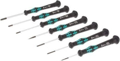 Wera - 7 Piece Phillips & Slotted Screwdriver Set - Blade Sizes: Width Metric 1.5, 2, 2.5 & 3.5, Bit Sizes: Philips #00 to #1 - Apex Tool & Supply
