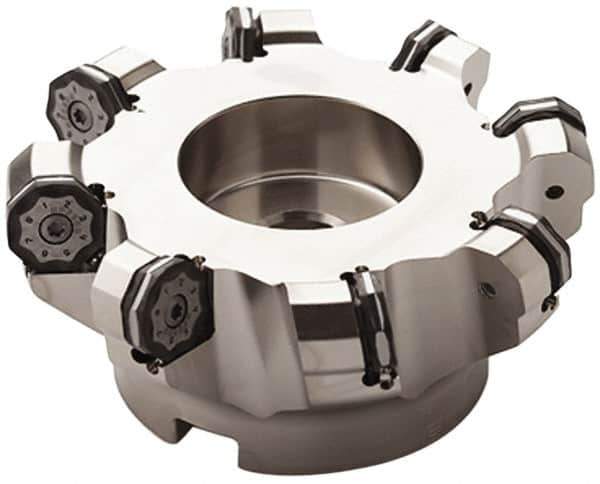 Seco - 4.53" Cut Diam, 1-1/2" Arbor Hole, 0.217" Max Depth of Cut, 40° Indexable Chamfer & Angle Face Mill - 12 Inserts, ON.. 0905 Insert, Right Hand Cut, 12 Flutes, Series R220.48 - Apex Tool & Supply