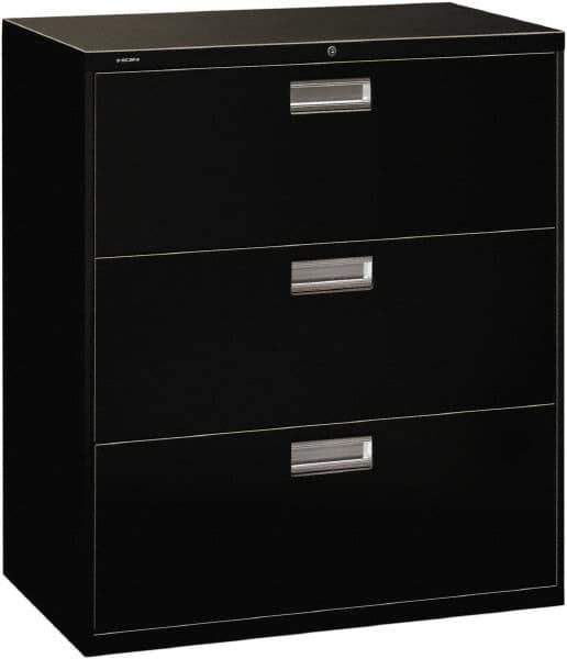 Hon - 36" Wide x 40-7/8" High x 19-1/4" Deep, 3 Drawer Lateral File with Lock - Steel, Black - Apex Tool & Supply