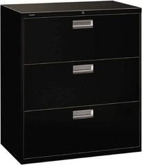 Hon - 36" Wide x 40-7/8" High x 19-1/4" Deep, 3 Drawer Lateral File with Lock - Steel, Black - Apex Tool & Supply