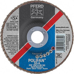 PFERD - 80 Grit, 4" Disc Diam, 5/8" Center Hole, Type 27 Aluminum Oxide Flap Disc - 15,300 Max RPM, Fiberglass Backing, Arbor Attaching System, Coated - Apex Tool & Supply