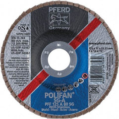 PFERD - 80 Grit, 5" Disc Diam, 7/8" Center Hole, Type 27 Aluminum Oxide Flap Disc - 12,200 Max RPM, Fiberglass Backing, Arbor Attaching System, Coated - Apex Tool & Supply