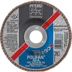 PFERD - 80 Grit, 5" Disc Diam, 7/8" Center Hole, Type 29 Aluminum Oxide Flap Disc - 12,200 Max RPM, Fiberglass Backing, Arbor Attaching System, Coated - Apex Tool & Supply
