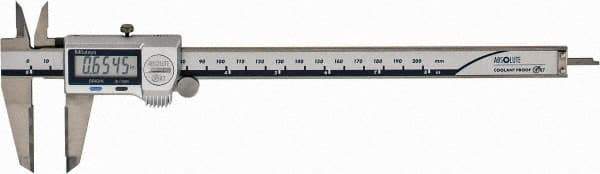 Mitutoyo - 0 to 200mm Range, 0.01mm Resolution, IP67 Electronic Caliper - Stainless Steel with 50mm Carbide-Tipped Jaws, 0.02mm Accuracy - Apex Tool & Supply