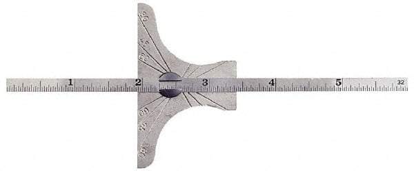 General - 0 to 6 Inch Rule Measurement Range, 30 to 60° Angle Measurement Range, Hardened Steel (Base); Stainless Steel (Rule) Depth and Angle Gage - 60° Angle Graduation, 2-1/2 Inch Long Base, 1/4 Inch Wide Rule, 1/64; 1/32 Inch Rule Graduation - Apex Tool & Supply