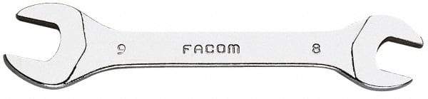 Facom - 8mm x 9mm Stubby Open End Wrench - 3-1/2" OAL, Double End, Satin Finish, 15° Head Angle - Apex Tool & Supply