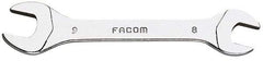 Facom - 8mm x 9mm Stubby Open End Wrench - 3-1/2" OAL, Double End, Satin Finish, 15° Head Angle - Apex Tool & Supply