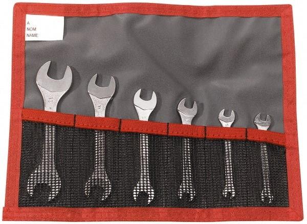 Facom - 6 Piece, 3.2mm x 5.5mm to 12mm x 13mm, Open End Wrench Set - Metric Measurement Standard, Satin Finish, Comes in Vinyl Roll - Apex Tool & Supply