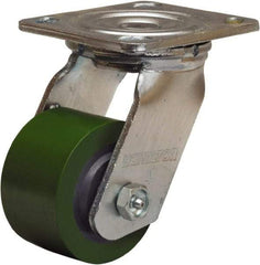 Hamilton - 3-1/4" Diam x 2" Wide x 5-1/4" OAH Top Plate Mount Swivel Caster - Polyurethane Mold onto Cast Iron Center, 575 Lb Capacity, Straight Roller Bearing, 4 x 4-1/2" Plate - Apex Tool & Supply