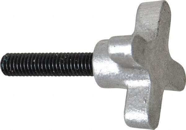 Gibraltar - 3/8-16 Lobed Shoulder Flat Tip Grade C-12L14 Steel Thumb Screw - 2-5/8" OAL, 2" Head Diam x 1" Head Height, Black Oxide Finish - Apex Tool & Supply