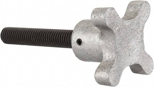 Gibraltar - 1/2-13 Lobed Shoulder Flat Tip Grade C-12L14 Steel Thumb Screw - 4-1/2" OAL, 2-1/2" Head Diam x 1-1/2" Head Height, Black Oxide Finish - Apex Tool & Supply
