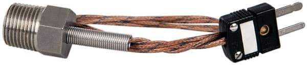 Thermo Electric - 0 to 221°F, J Pipe Plug, Thermocouple Probe - 5 Ft. Cable Length, Mini Connector, 10 Sec Response Time - Apex Tool & Supply