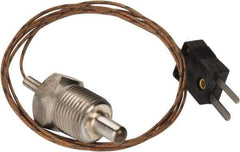 Thermo Electric - 0 to 900°F, J Pipe Plug, Thermocouple Probe - 5 Ft. Cable Length, Mini Connector, 1/2 Inch Probe Sheath Length, 6 Sec Response Time - Apex Tool & Supply