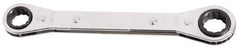 Proto - 9mm x 10mm 6 Point Reversible Ratcheting Offset Box Wrench - Double End, 25/32" Head Diam x 3/8" Head Thickness, 5-3/16" OAL, Steel, Chrome Finish, 25° Offset - Apex Tool & Supply