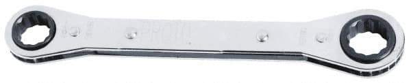 Proto - 15mm x 17mm 12 Point Reversible Ratcheting Offset Box Wrench - Double End, 1-19/64" Head Diam x 1/2" Head Thickness, 7-3/4" OAL, Steel, Chrome Finish, 25° Offset - Apex Tool & Supply