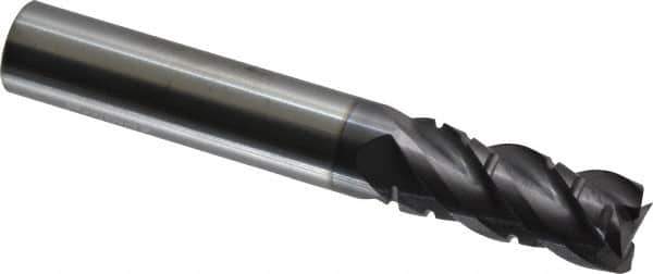 ProMax - 3/8" Diam, 7/8" LOC, 4 Flute Solid Carbide Roughing & Finishing Square End Mill - AlTiN Finish, 2-1/2" OAL, 3/8" Shank Diam, Weldon Shank, 40° Helix, Centercutting, Regular Length - Apex Tool & Supply
