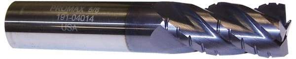 ProMax - 5/8" Diam, 1-1/4" LOC, 4 Flute Solid Carbide Roughing & Finishing Corner Radius End Mill - AlTiN Finish, 3-1/2" OAL, 5/8" Shank Diam, Weldon Shank, 40° Helix, Centercutting, Regular Length - Apex Tool & Supply