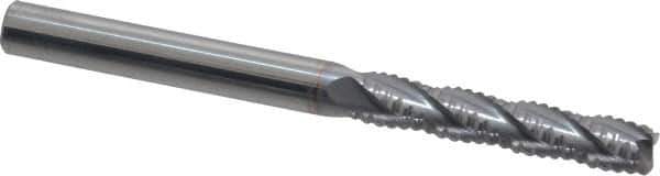 Accupro - 1/4" Diam, Fine Pitch, 1-1/8" LOC, 4 Flute Solid Carbide Roughing Square End Mill - TiCN Finish, 3" OAL, 1/4" Shank Diam, Single End, Centercutting, 30° Helix - Apex Tool & Supply