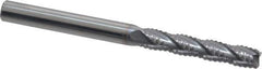 Accupro - 1/4" Diam, Fine Pitch, 1-1/8" LOC, 4 Flute Solid Carbide Roughing Square End Mill - TiCN Finish, 3" OAL, 1/4" Shank Diam, Single End, Centercutting, 30° Helix - Apex Tool & Supply