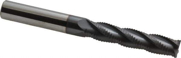Accupro - 7/16" Diam, Fine Pitch, 2" LOC, 4 Flute Solid Carbide Roughing Square End Mill - AlTiN Finish, 4" OAL, 7/16" Shank Diam, Single End, Centercutting, 30° Helix - Apex Tool & Supply