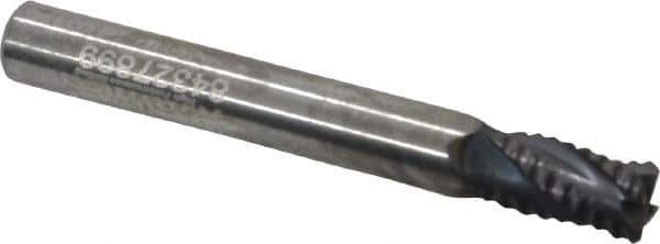 Accupro - 1/4" Diam, Fine Pitch, 3/8" LOC, 4 Flute Solid Carbide Roughing Square End Mill - AlTiN Finish, 2" OAL, 1/4" Shank Diam, Single End, Centercutting, 30° Helix - Apex Tool & Supply