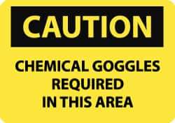 NMC - "Caution - Chemical Goggles Required in This Area", 10" Long x 14" Wide, Rigid Plastic Safety Sign - Rectangle, 0.05" Thick, Use for Accident Prevention - Apex Tool & Supply