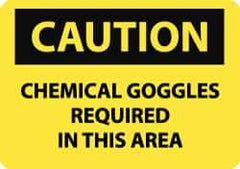 NMC - "Caution - Chemical Goggles Required in This Area", 7" Long x 10" Wide, Rigid Plastic Safety Sign - Rectangle, 0.05" Thick, Use for Accident Prevention - Apex Tool & Supply