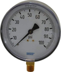 Wika - 4" Dial, 1/4 Thread, 0-100 Scale Range, Pressure Gauge - Lower Connection Mount, Accurate to 3-2-3% of Scale - Apex Tool & Supply