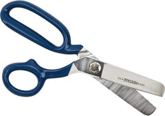 Heritage Cutlery - 3-1/4" LOC, 9-3/4" OAL Carbon Steel Standard Shears - Right Hand, 1 Blade Serrated, Plastic Coated Bent Handle, For General Purpose Use - Apex Tool & Supply